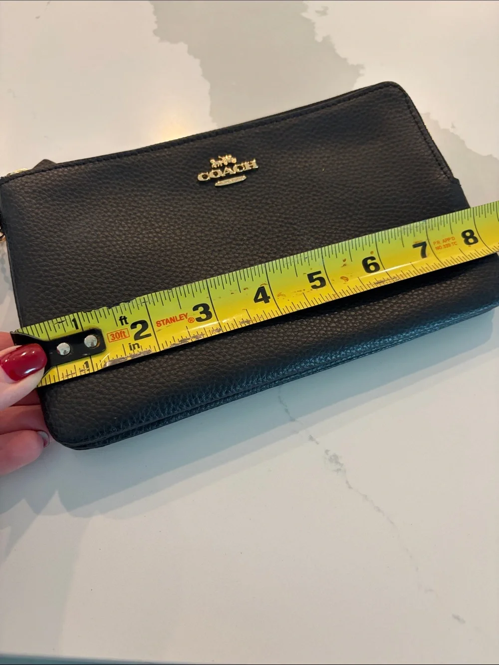 Coach Black Leather Zip Wristlet with Gold Logo - Picture 10 of 10